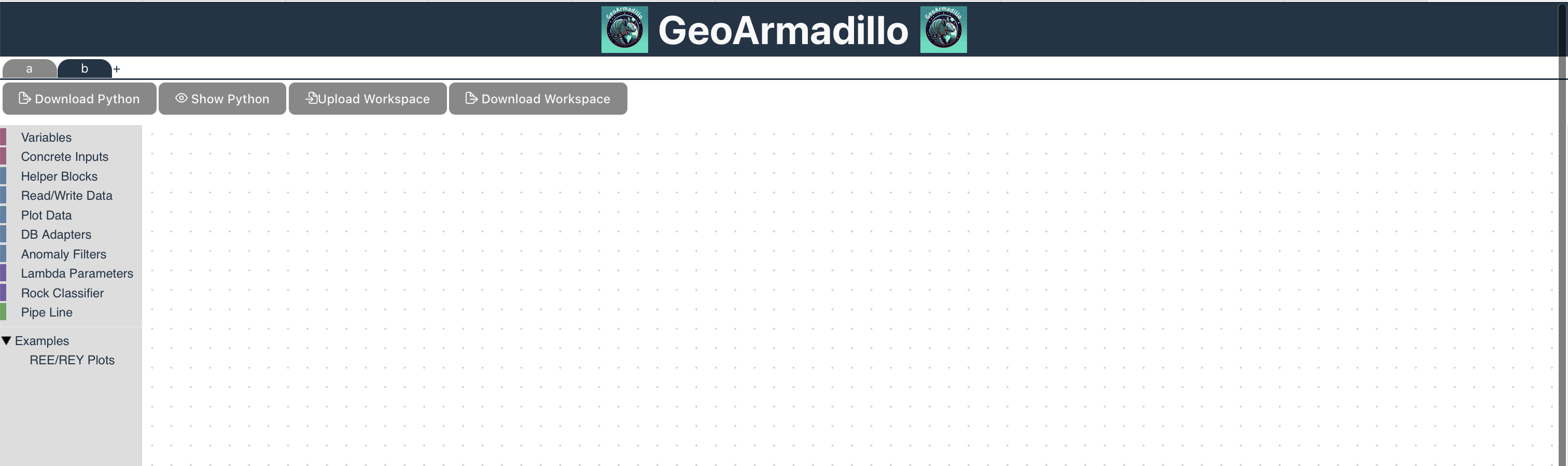 GeoArmadillo Tool start page.