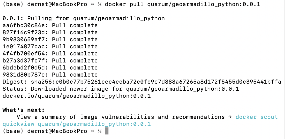 Successfull download of the geoarmadillo_python image.